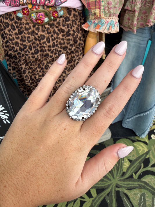 WETSTONE: Clear Diamond Gunmetal Liz Taylor Ring