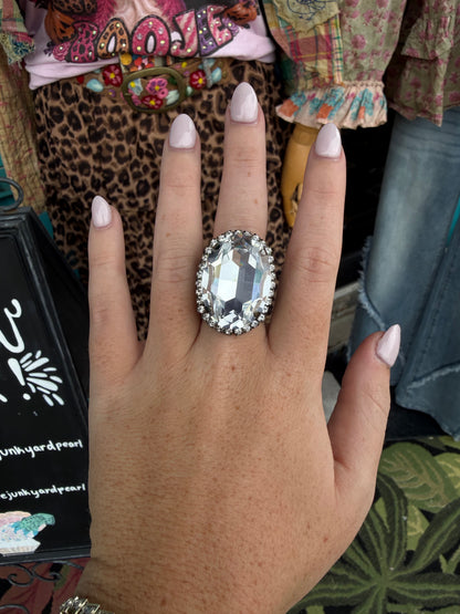 WETSTONE: Clear Diamond Gunmetal Liz Taylor Ring