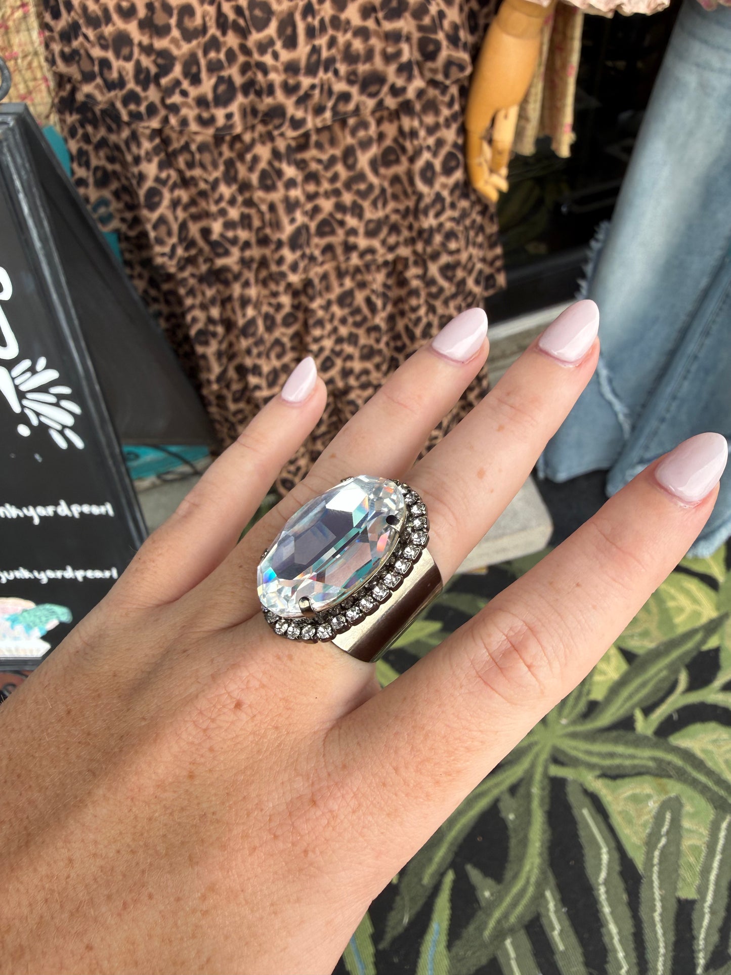 WETSTONE: Clear Diamond Gunmetal Liz Taylor Ring