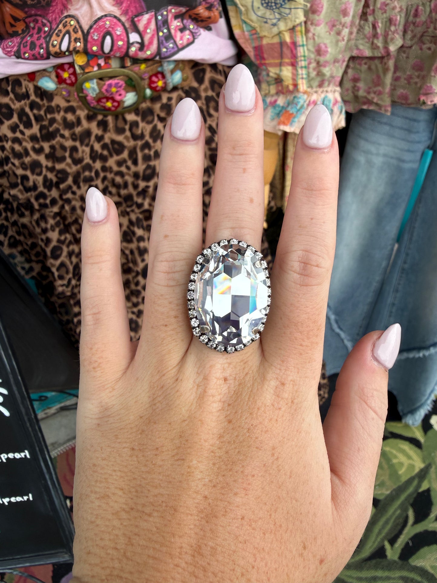 WETSTONE: Clear Diamond Antique Silver Liz Taylor Ring