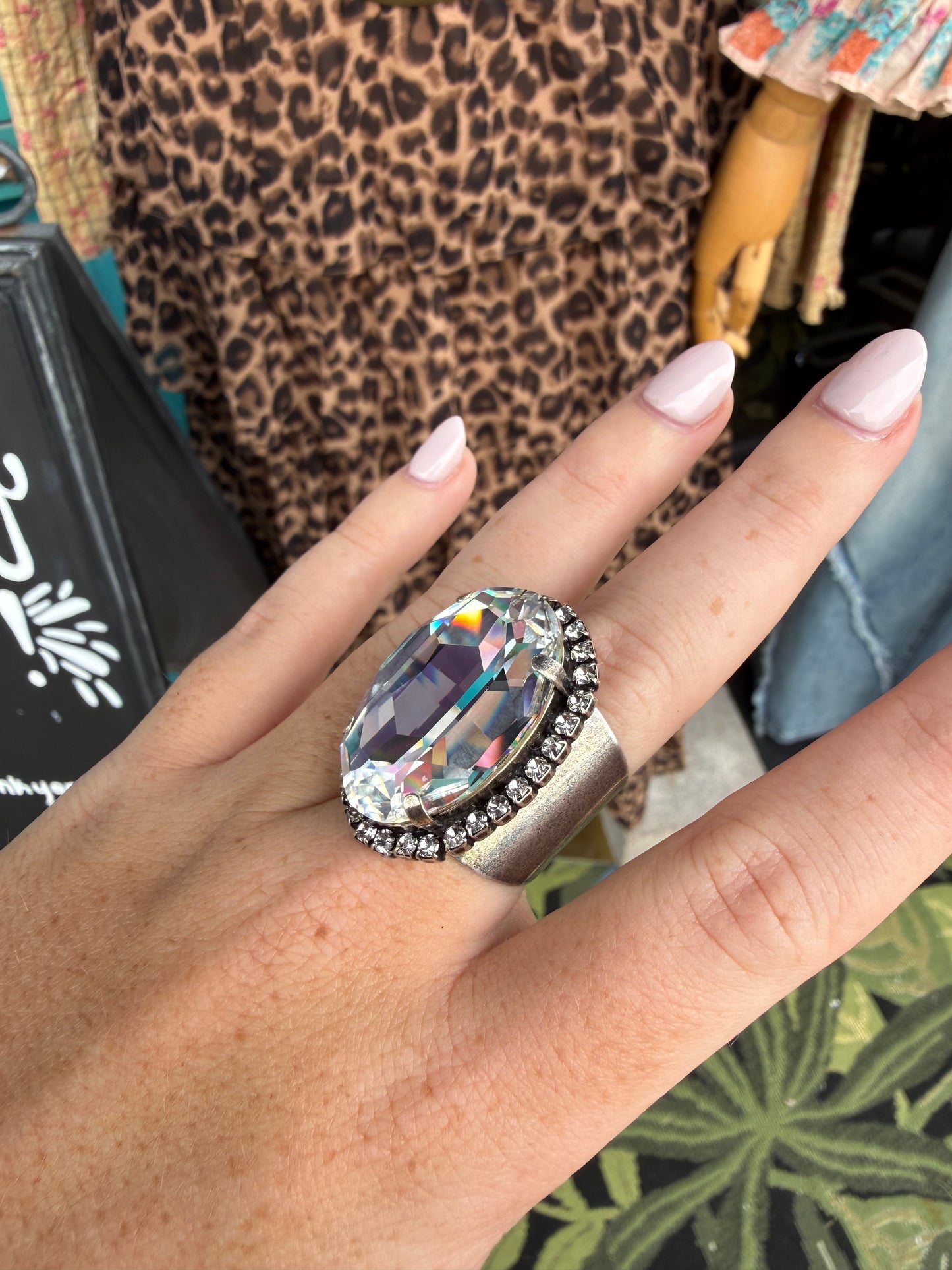 WETSTONE: Clear Diamond Antique Silver Liz Taylor Ring
