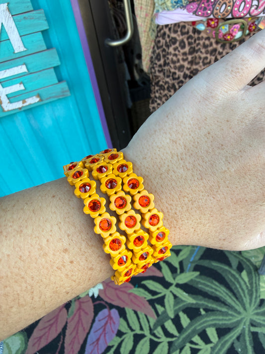 Orange Crush Flower Stretch Bracelet