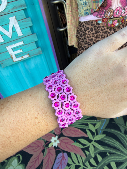 Pink Glitz Flower Stretch Bracelet