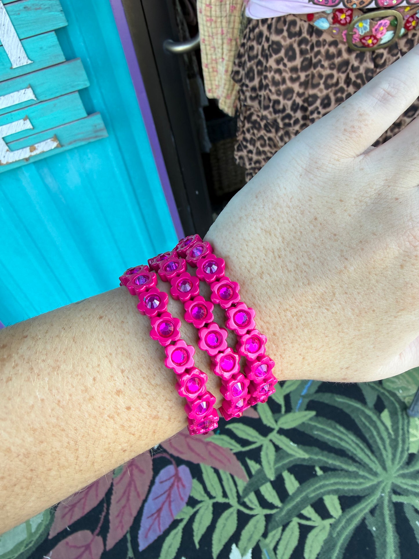 Berry Blush Pink Flower Stretch Bracelet