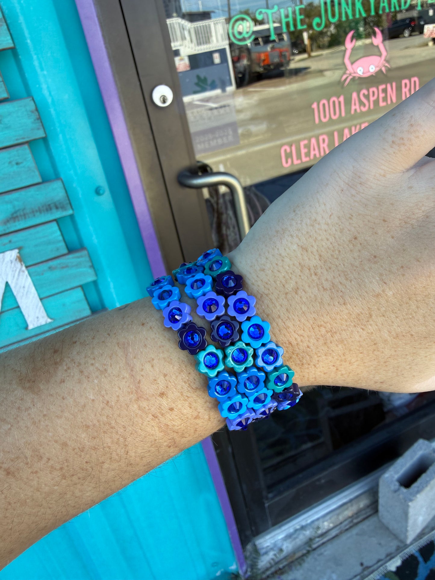 Blueberry Blue Bloom Flower Stretch Bracelet