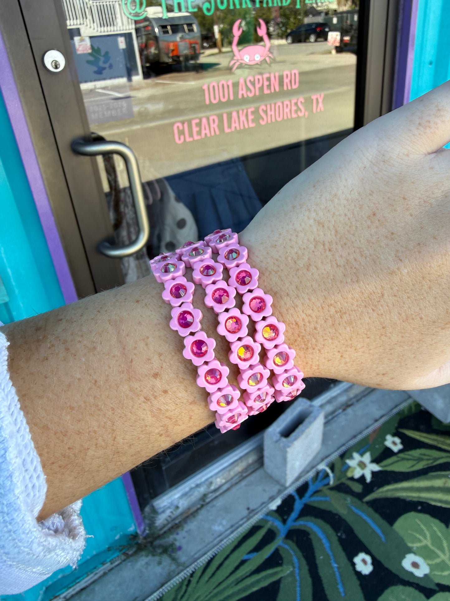 Pink Flamingo Flower Stretch Bracelet