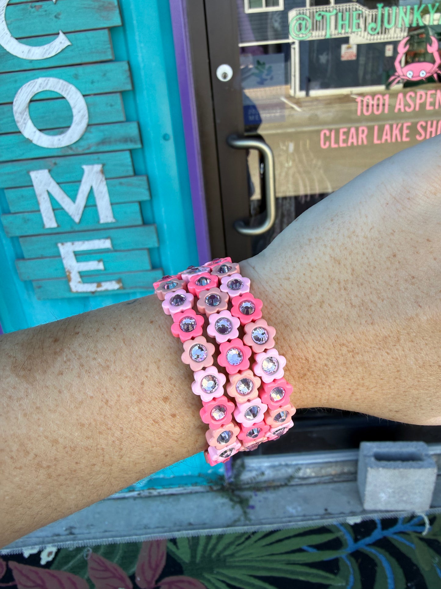 Pink Sunset Bloom Flower Stretch Bracelet
