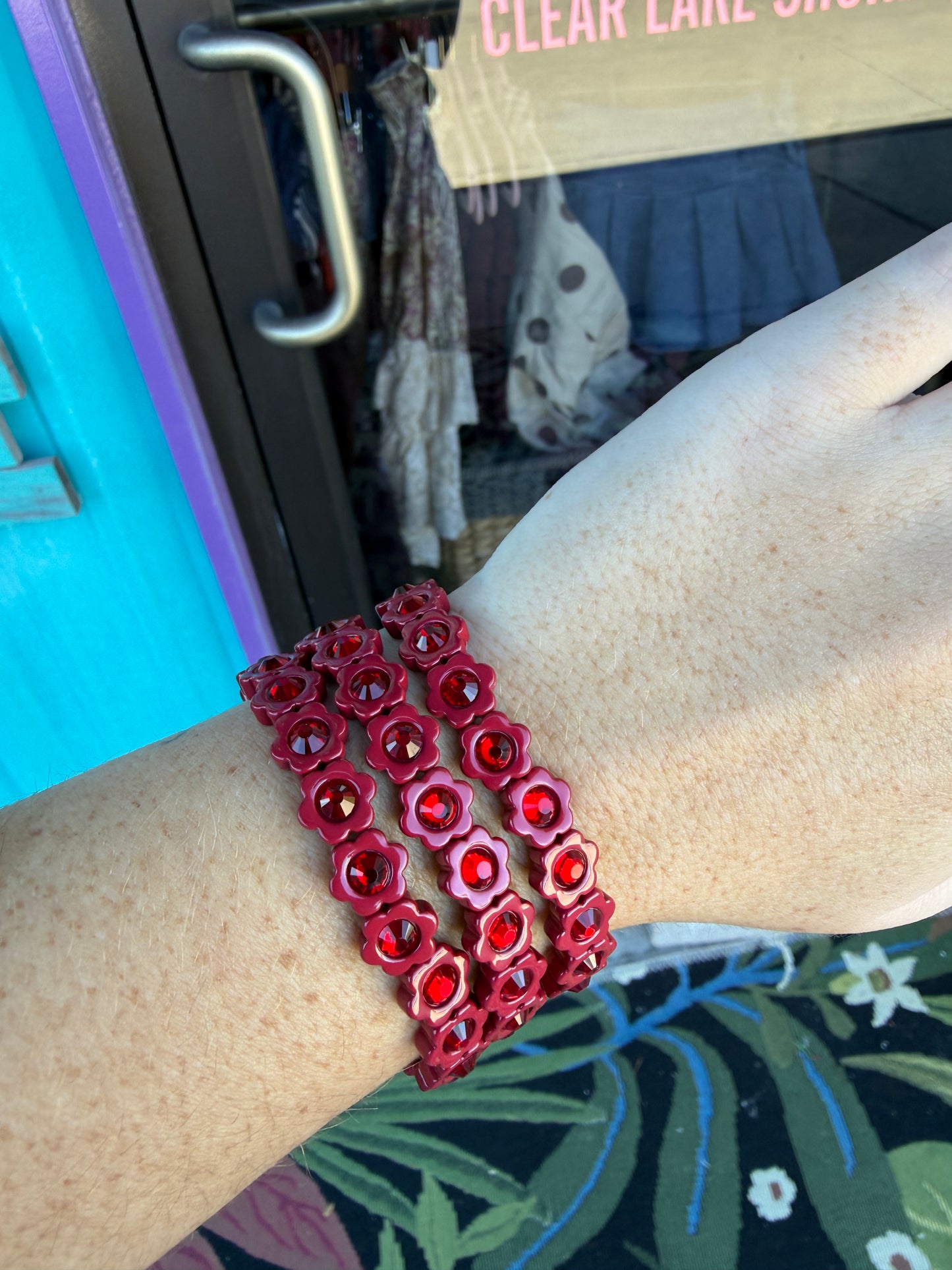 Cherry Red Flower Stretch Bracelet