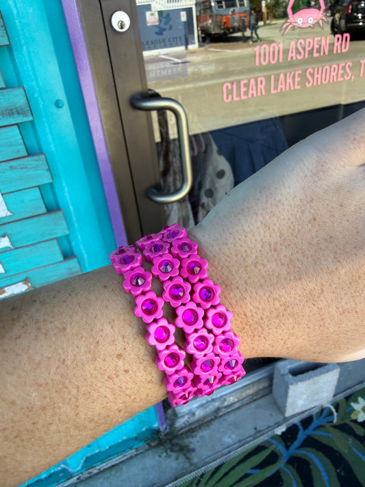 Electric Pink Flower Stretch Bracelet