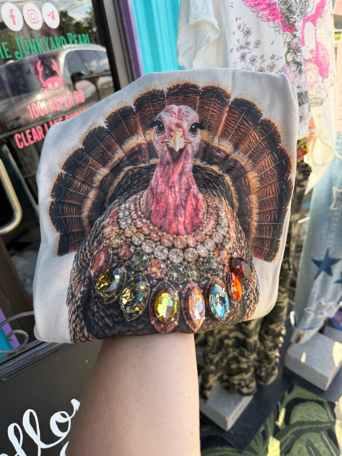Jeweled Collar Turkey on Tan Crew