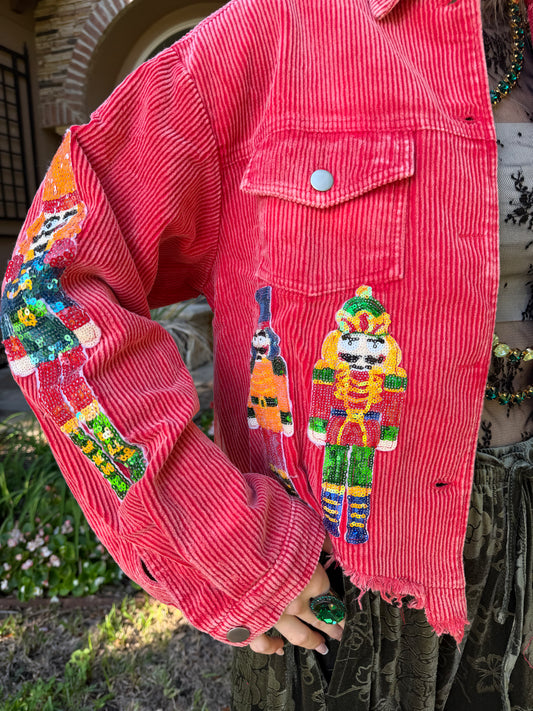 NUTCRACKERS EMBROIDERY CHRISTMAS CORDUROY JACKET