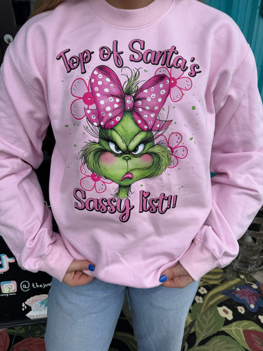 Top of Santa's Sassy List Rhinestone Graphic Tee