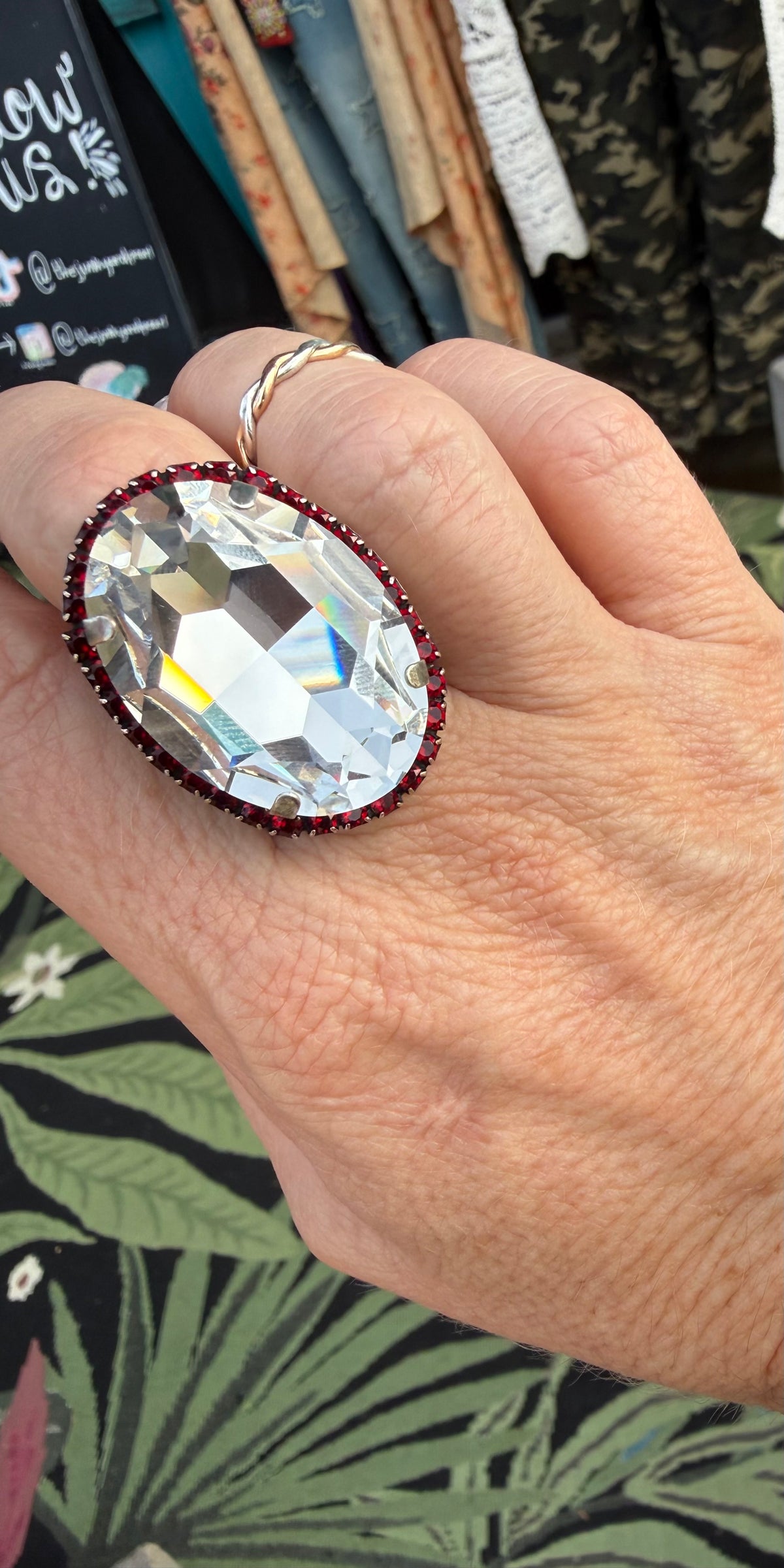 WETSTONE: Clear Diamond Gunmetal w/ Red Trim Liz Taylor Ring (Copy)