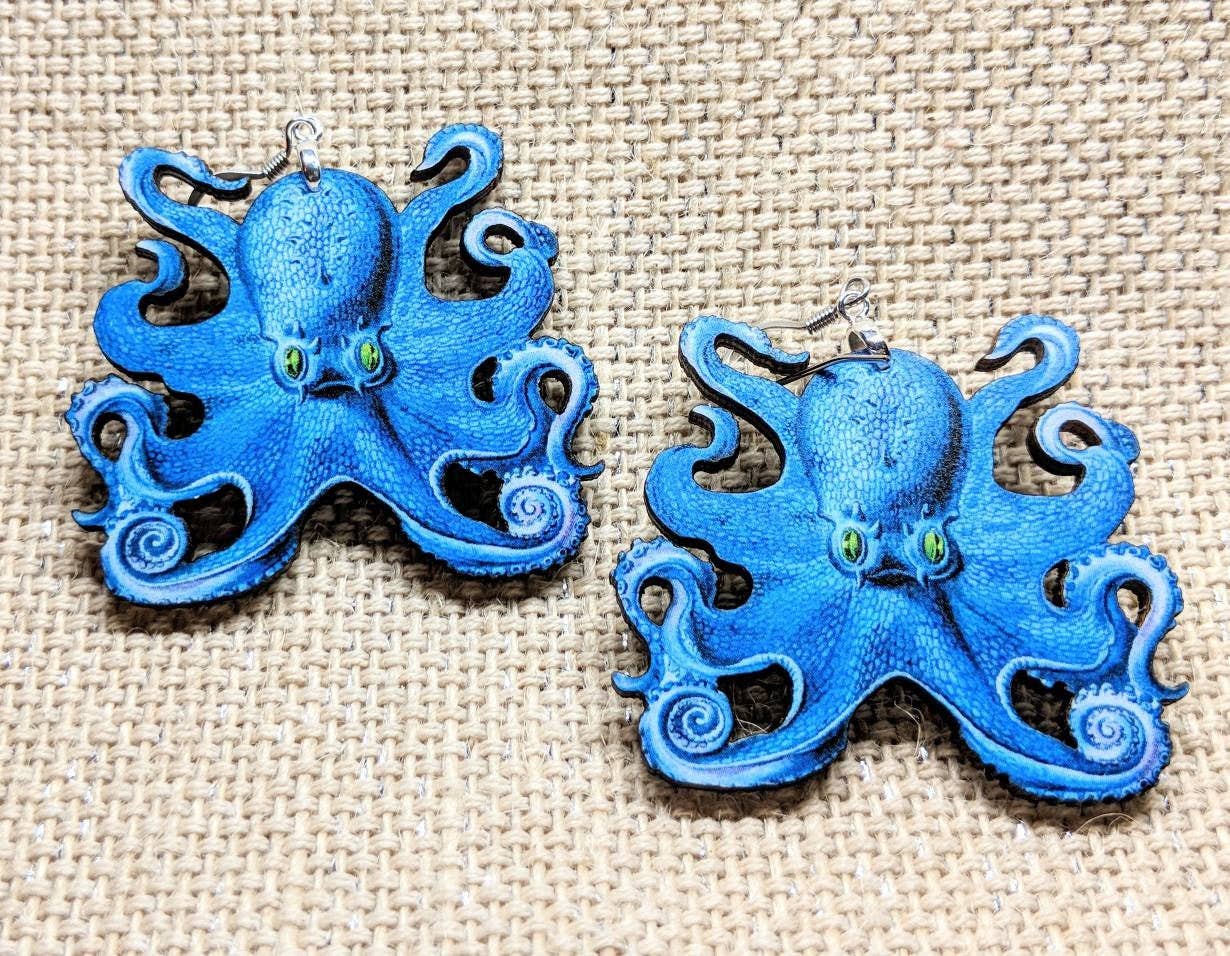 Blue Octopus Earrings