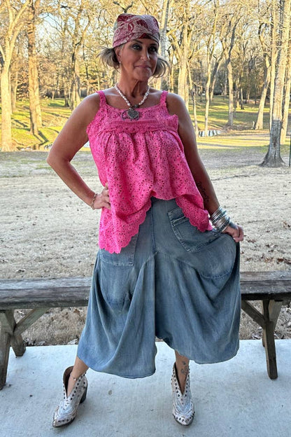 Eyelet Tank Top - Magenta