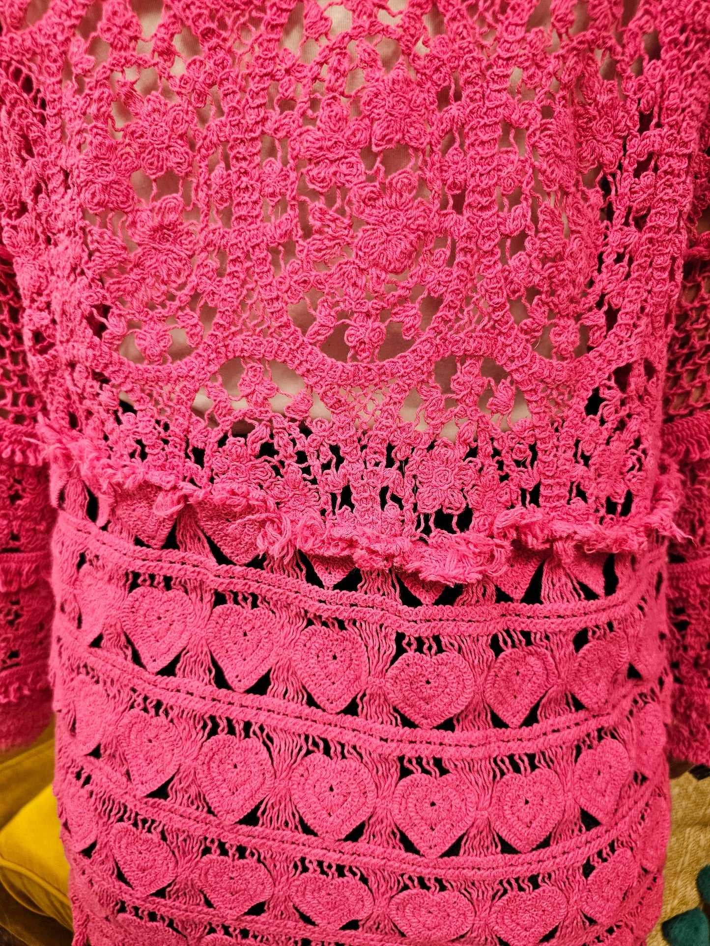 Hand Crochet Magenta Heart Shirt