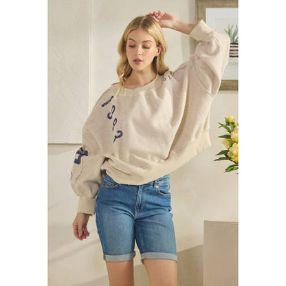 WASHED NUMBER PRINTED SWEATSHIRT TOP