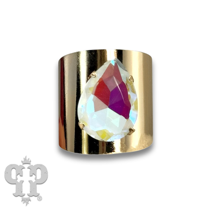 Rhinestone teardrop adjustable base statement ring