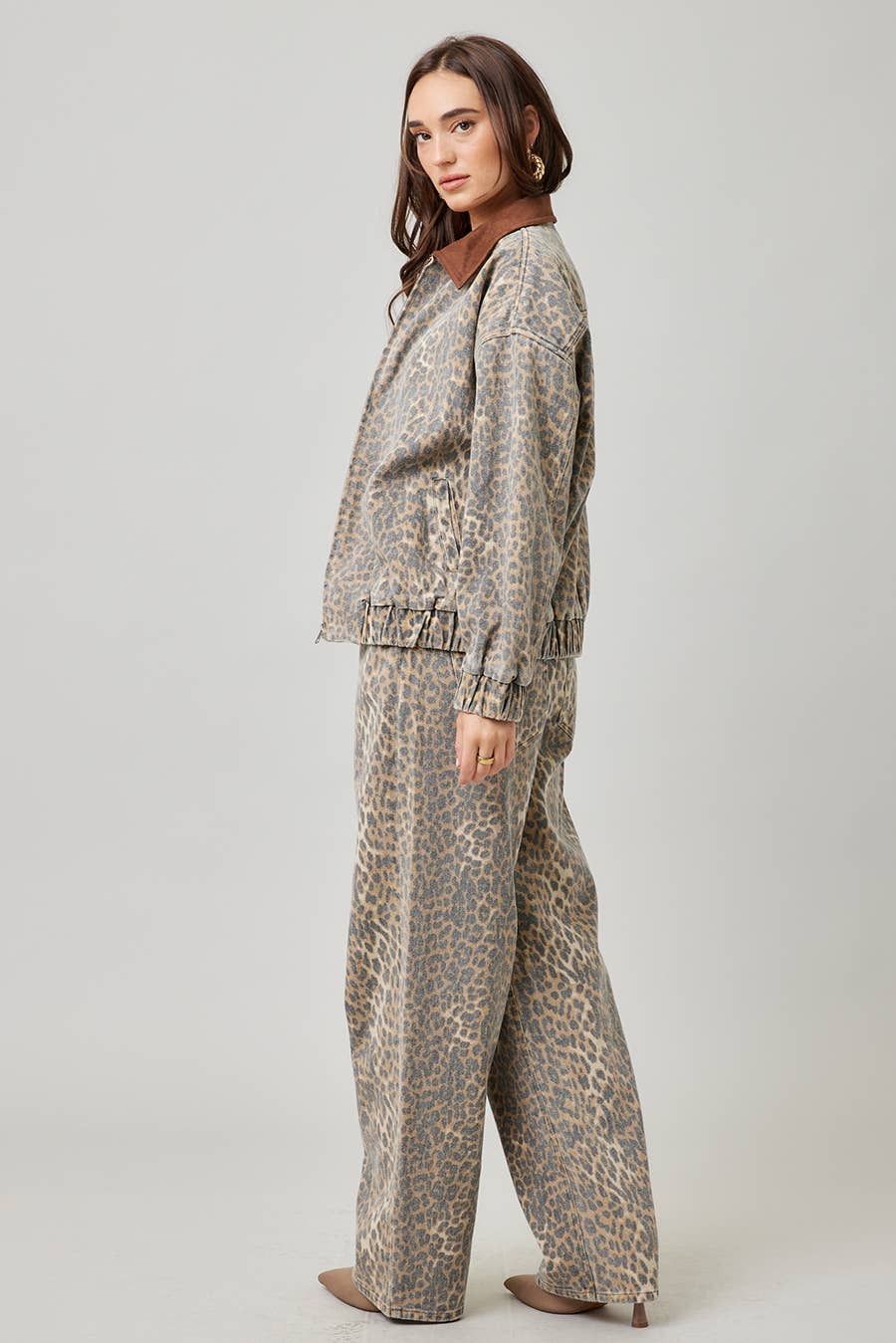 Garment Washed Leopard Baggy Pants