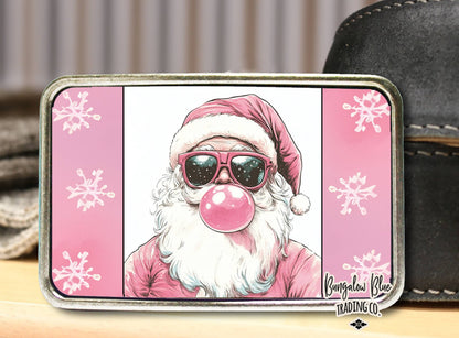 Bubble Gum Santa Pink Christmas Belt Buckle