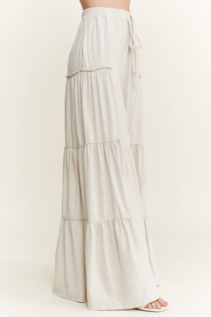 Mineral Washed Tiered Wide Leg Pants