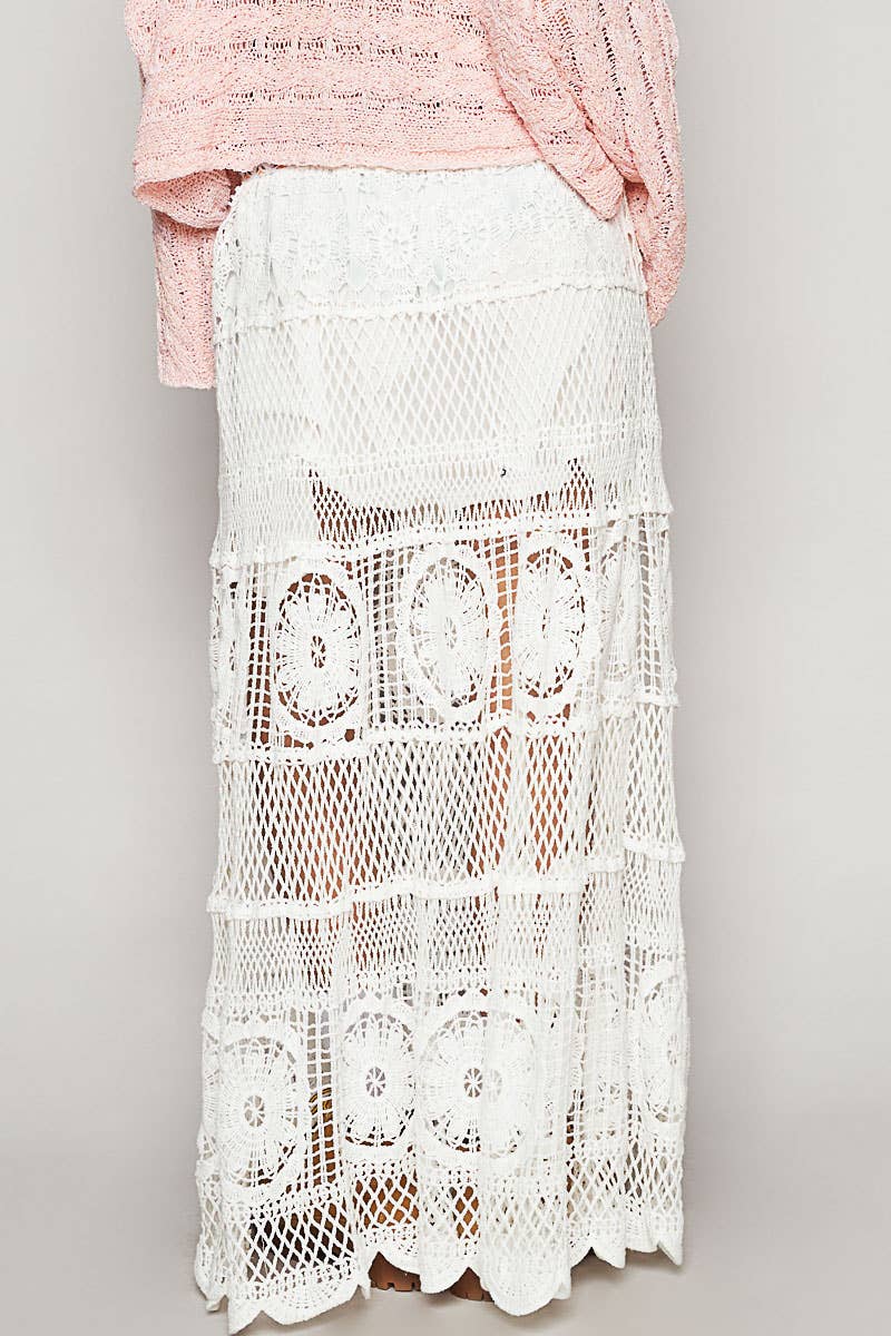 White Crochet Mermaid Maxi Skirt
