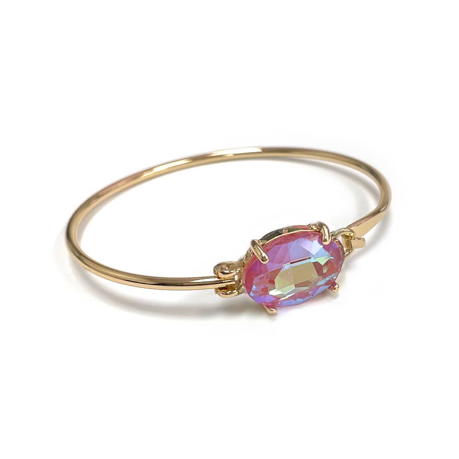 High Quality Glass Crystal Oval Stone Cuff Metal Bangle