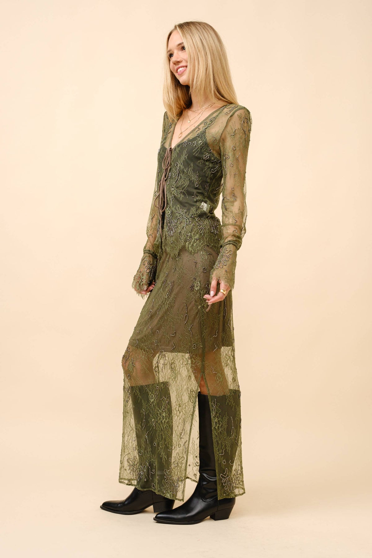 Beaded Embellished Lace Maxi Skirt