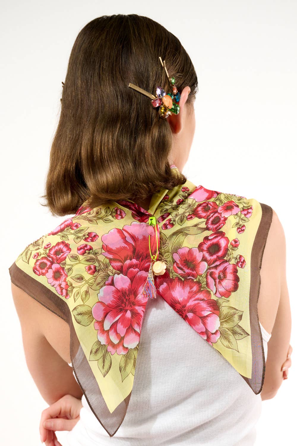 Yellow Rose Hand Embellished Bandana Scarf