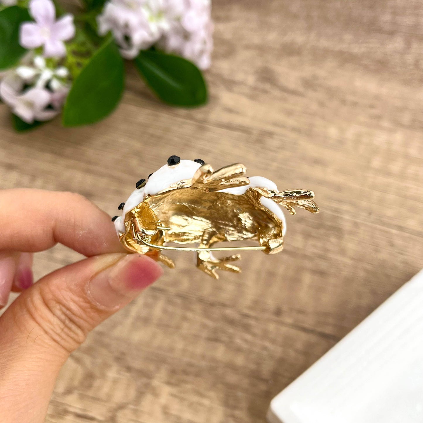 Frog Brooch with Black Rhinestones, Elegant Animal Pin