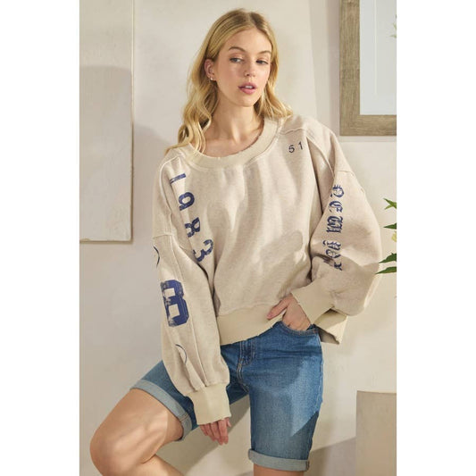 WASHED NUMBER PRINTED SWEATSHIRT TOP
