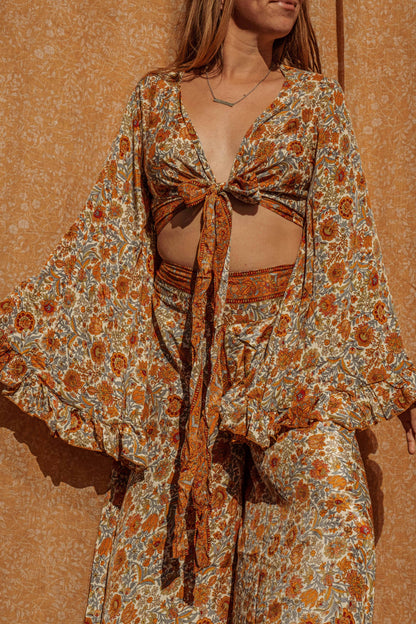 Silk Bell Sleeve Hippie Boho Duster Wrap Top, PLUS size available