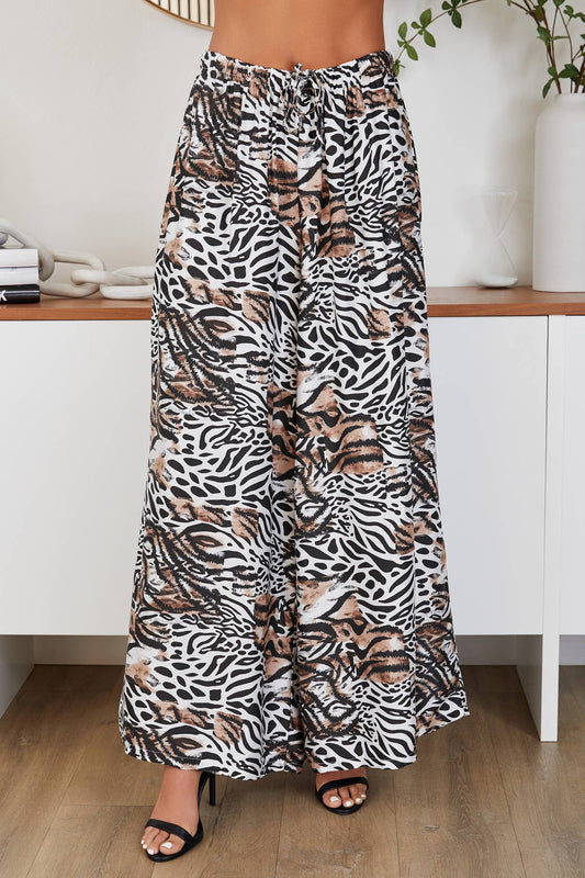 ZEBRA PATCH PRINT WIDE LEG PANTS