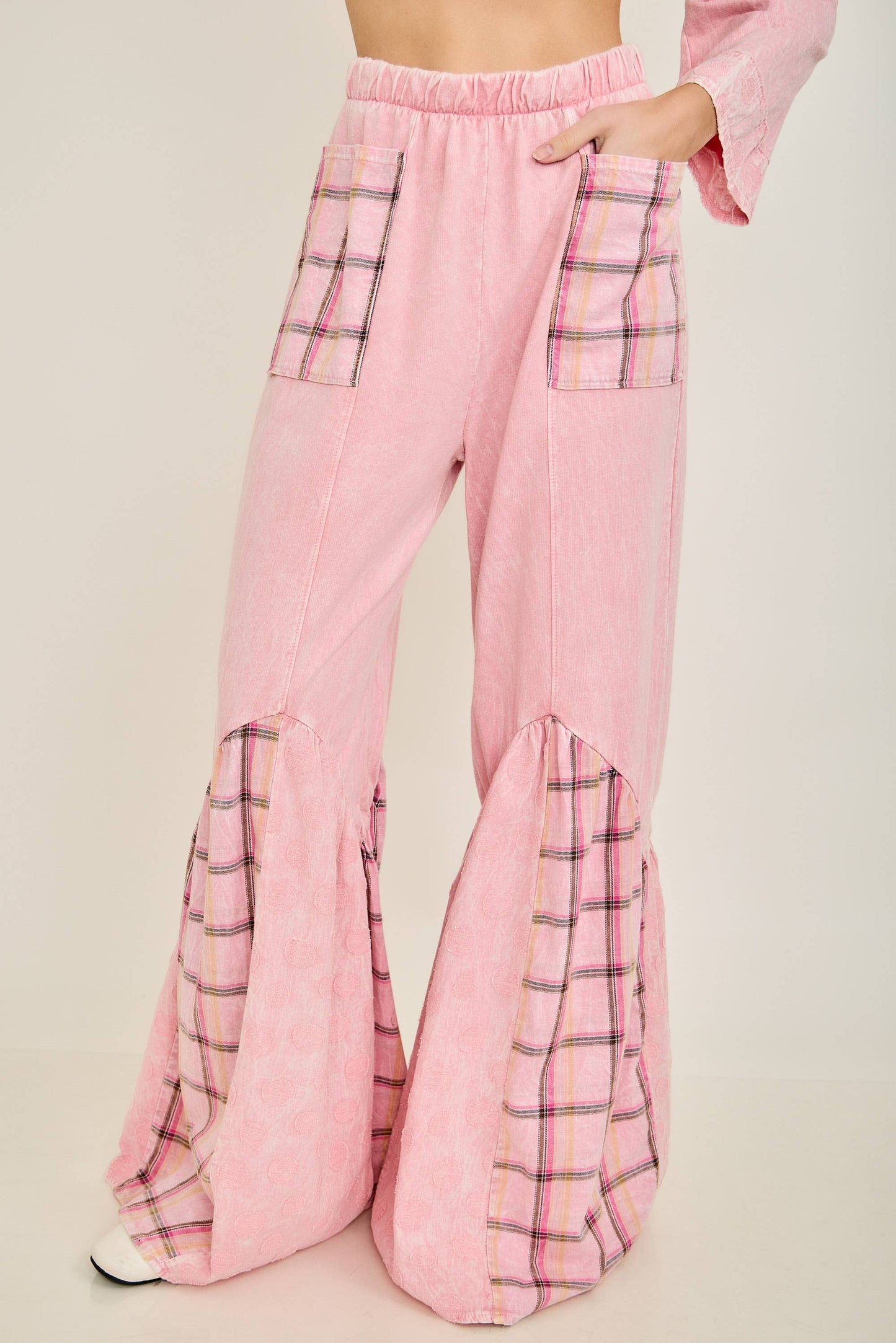 Mineral Washed Boho Pattern Patched Pants