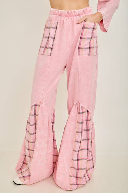 Mineral Washed Boho Pattern Patched Pants