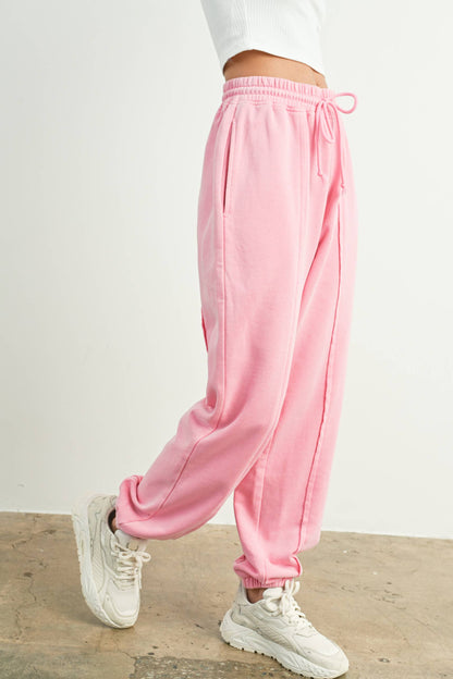 Washed French Terry Drawstring Jogger Pants