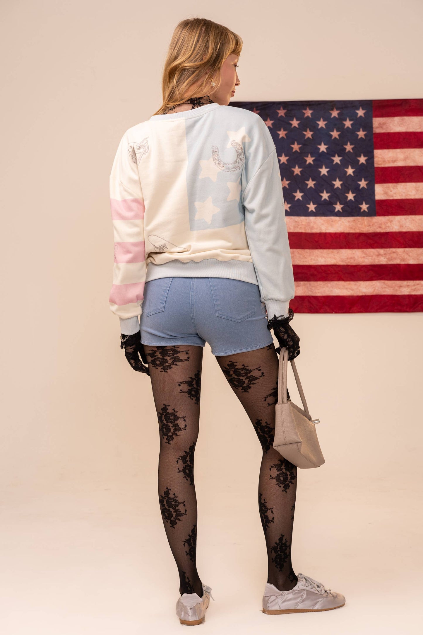 USA Flag Western Embroidered Sweatshirt