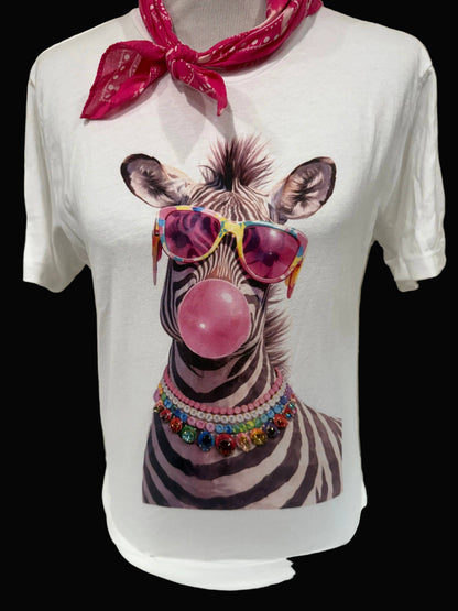 Jeweled Collar Bubble Gum Zebra on White Or Natural Crew