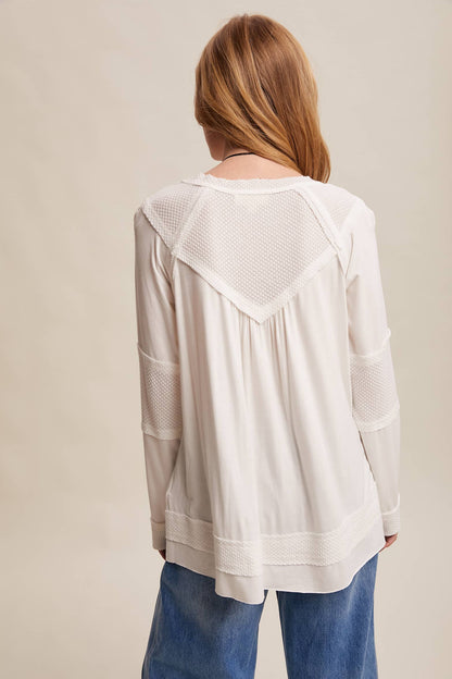 Textured Panel Button Henley Top