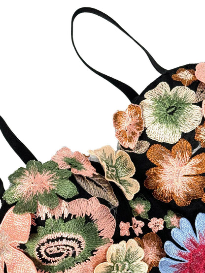 Retro Floral Embroidered Tube Top Camisole with Bra