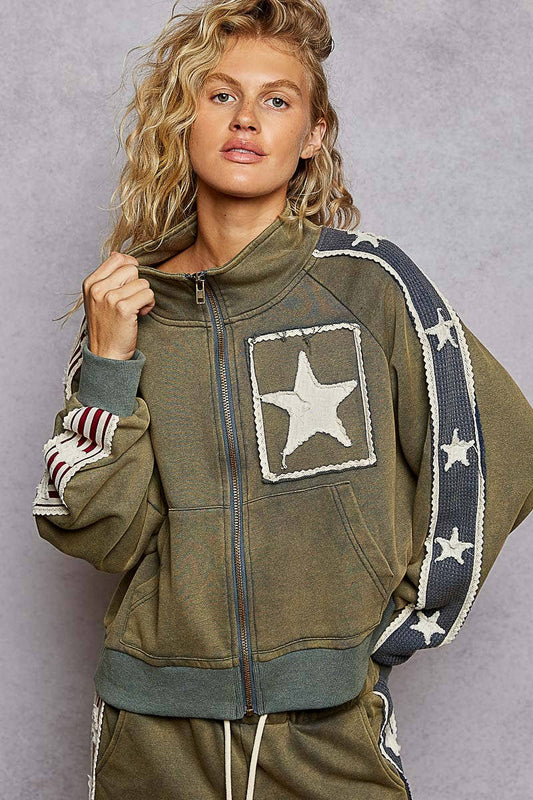 Long sleeve French Terry Star Patch Jacket