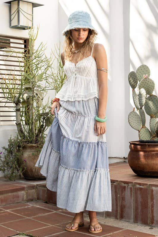 Multi Striped Contrast Maxi Skirt