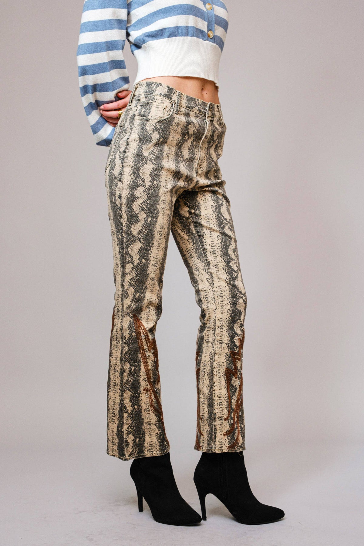 Snakeskin Studded Denim Jeans