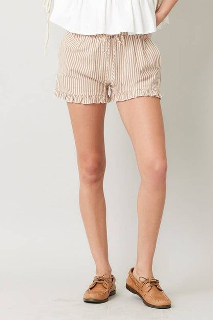 Striped Cotton Ruffle Shorts