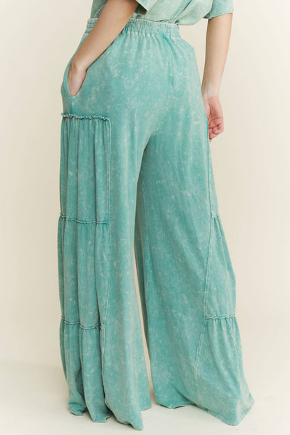 Mineral Washed Tiered Wide Leg Pants