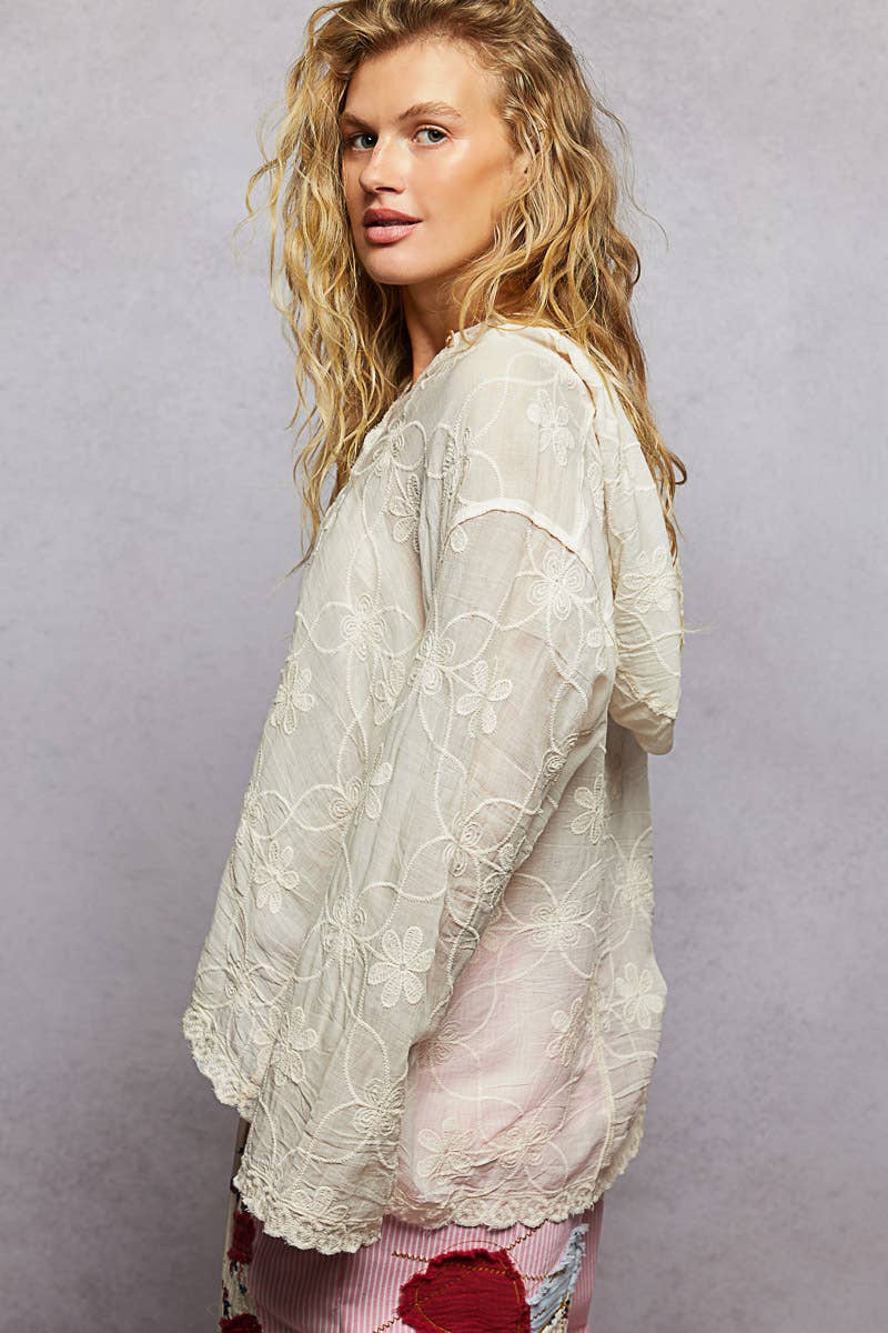Boho Embroidered Linen Hooded Jacket