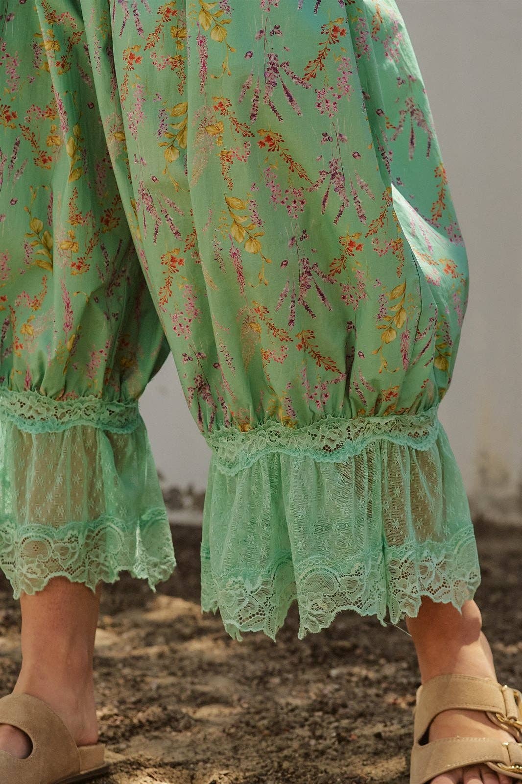 Wildflower Floral Lace Hem Cotton Bloomer Pants