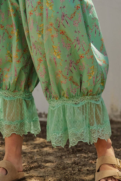 Wildflower Floral Lace Hem Cotton Bloomer Pants