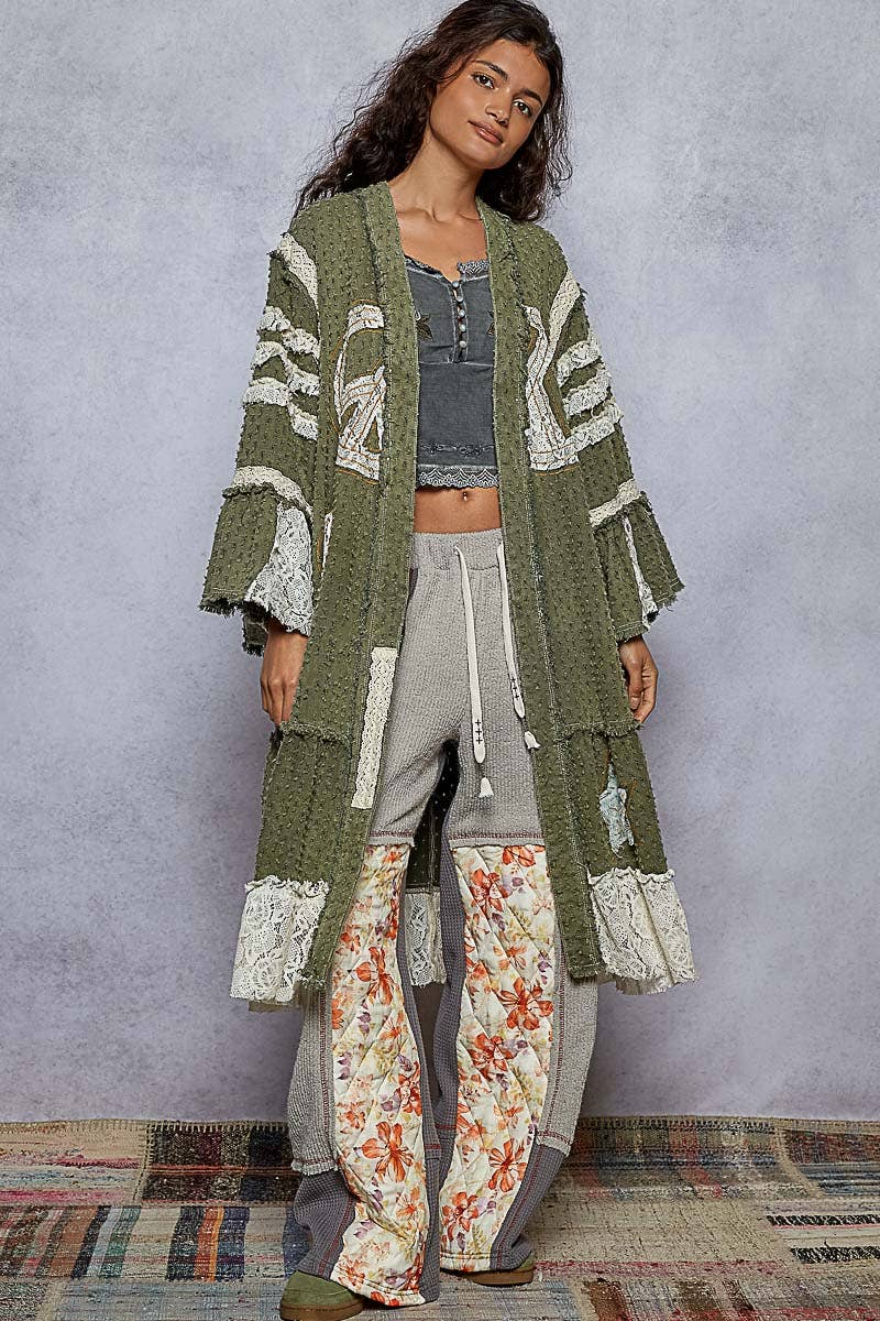 Vintage Peace Sign Long Cardigan/Duster