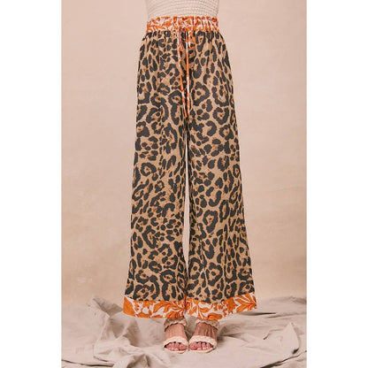 LEOPARD PRINT WITH CONTRAST BANDED WIDE PANTS